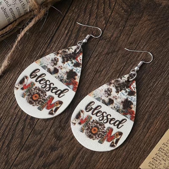 New In Package BLESSED MOM Dangle Earrings Faux Leather - Picture 1 of 2